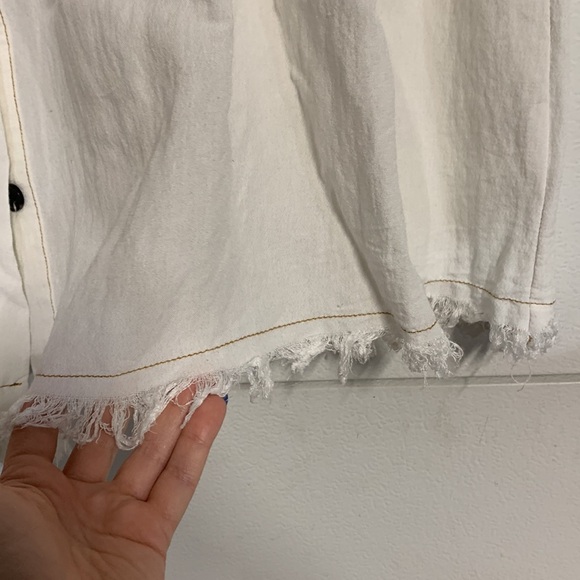 UMGEE FRAYED WHITE BUTTON DOWN MINI DRESS LARGE FLOWY - Picture 5 of 7